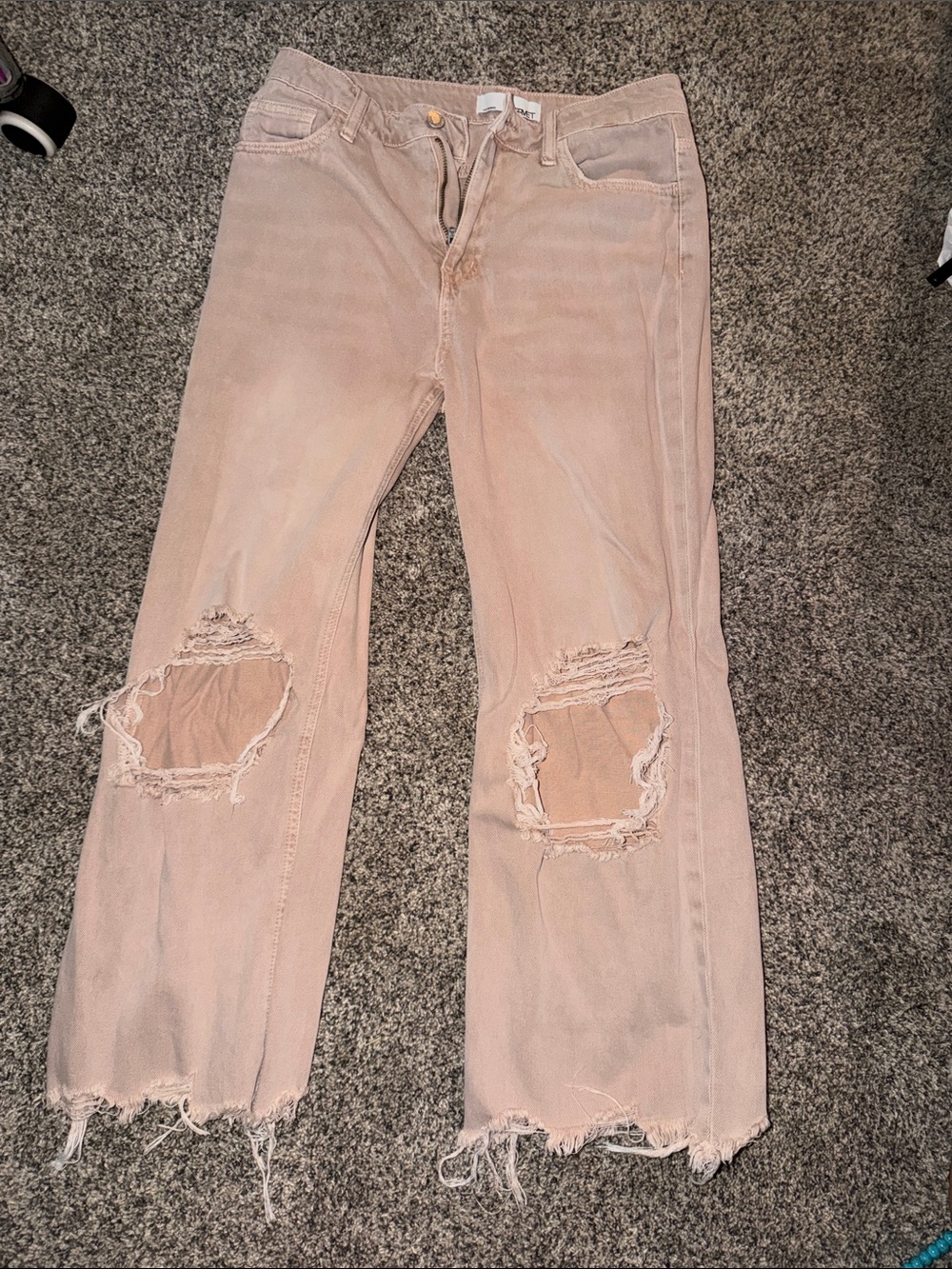 VERVET BY FLYING MONKEY Beige-Pink Distressed Boyfriend Jeans